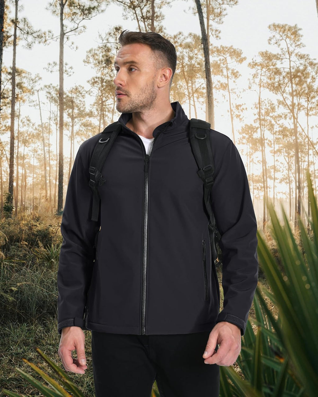 MAGCOMSEN Men's Fleece Lined Softshell Jacket Lightweight Waterproof Windbreaker Zip Up Winter Rain Coat Tactical Hiking