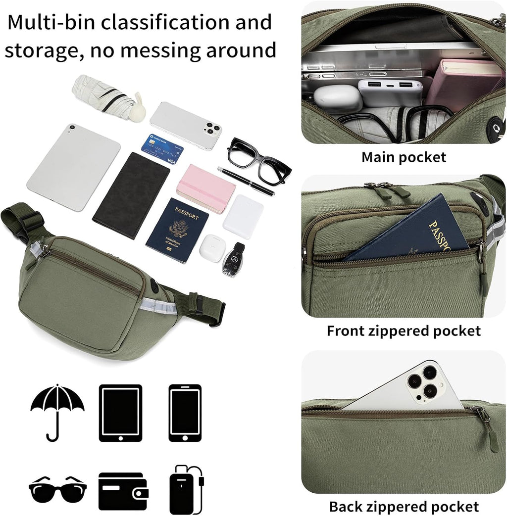 RFID Blocking Fanny Pack for Men Women, 5-Pocket Crossbody Hip Waist Bag