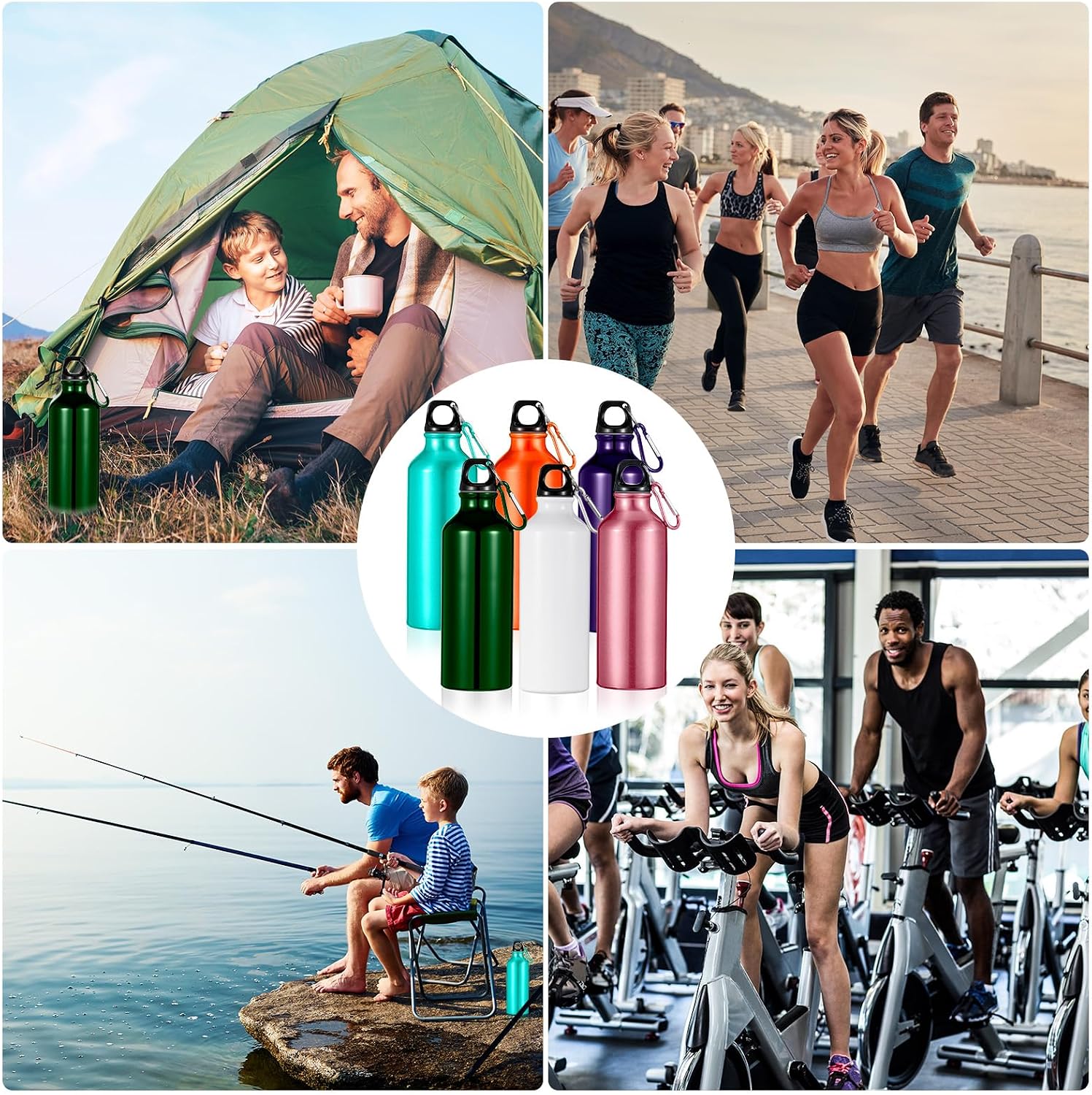 24 Pcs Aluminum Water Bottle 17oz Aluminum Reusable Bottles with Clips Sports Lightweight Water Multipack Easy Carry Leakproof Travel for Gym Hiking Cycling Sports Outdoor(Assorted Color)