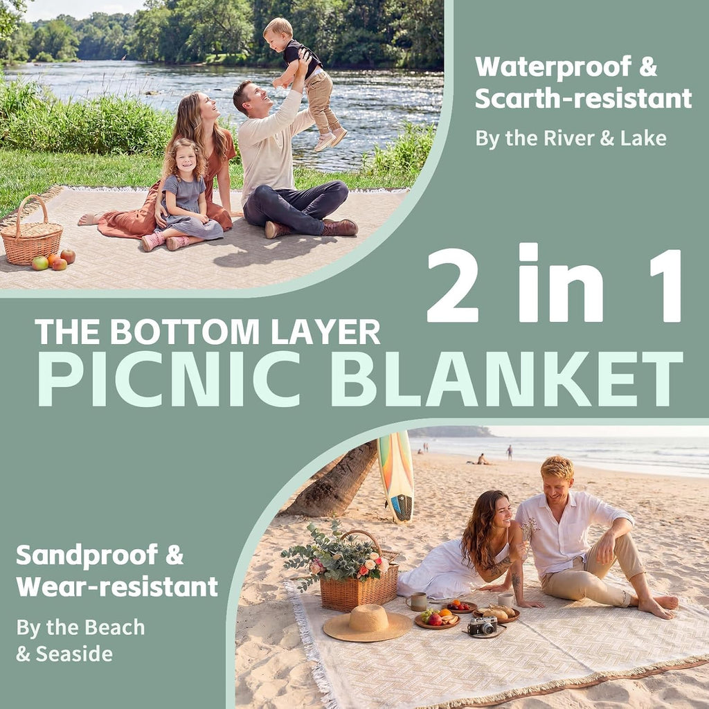 RYCHIC 2 in 1 Extra Large Boho Beach Blanket Towel Sand Free Outdoor Rug Picnic Mat Giant Oversized XL Jumbo Turkish Woven Throw Summer Vacation Essential Travel Must Have Accessories Women Gift