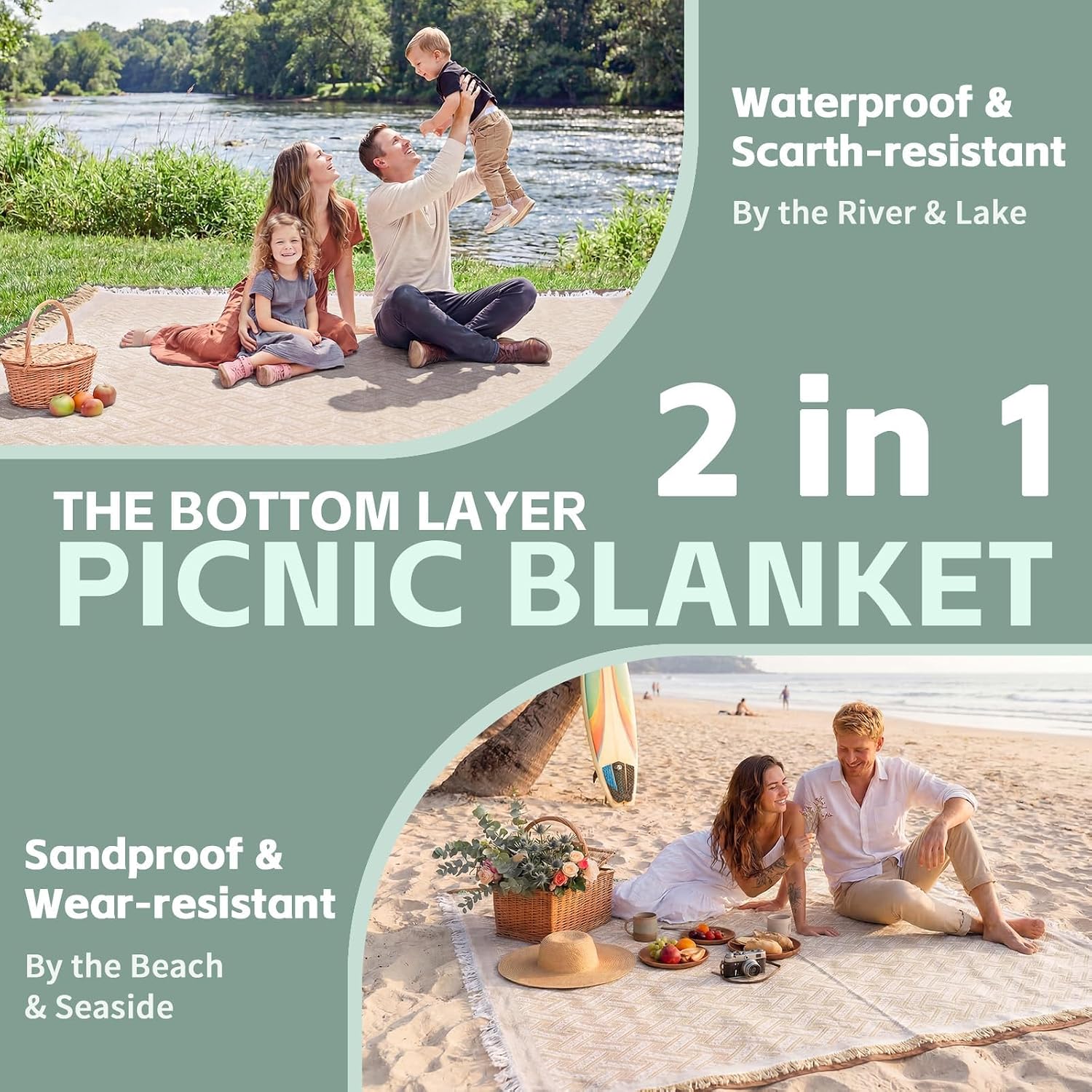 RYCHIC 2 in 1 Extra Large Boho Beach Blanket Towel Sand Free Outdoor Rug Picnic Mat Giant Oversized XL Jumbo Turkish Woven Throw Summer Vacation Essential Travel Must Have Accessories Women Gift