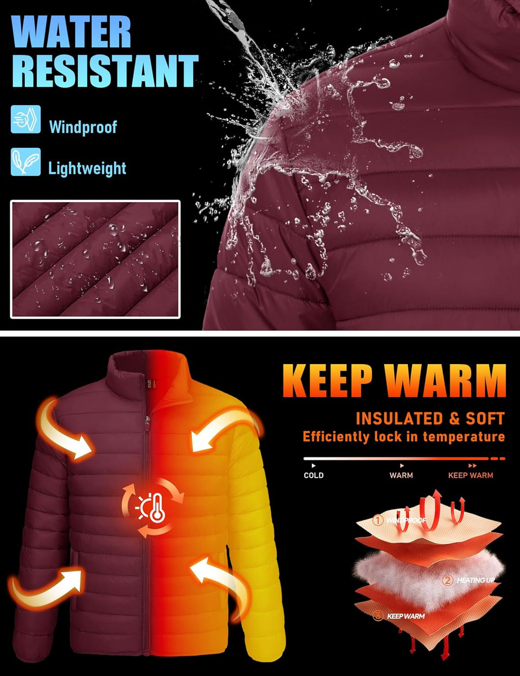 TACVASEN Men's Lightweight Puffer Jacket Quilted Insulated Winter Coat