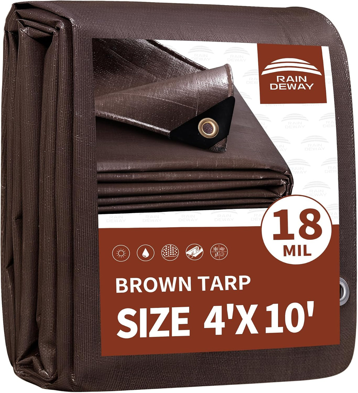RAINDEWAY Tarp 4x10FT,Brown Tarps Heavy Duty Waterproof 18Mil Extra Thick