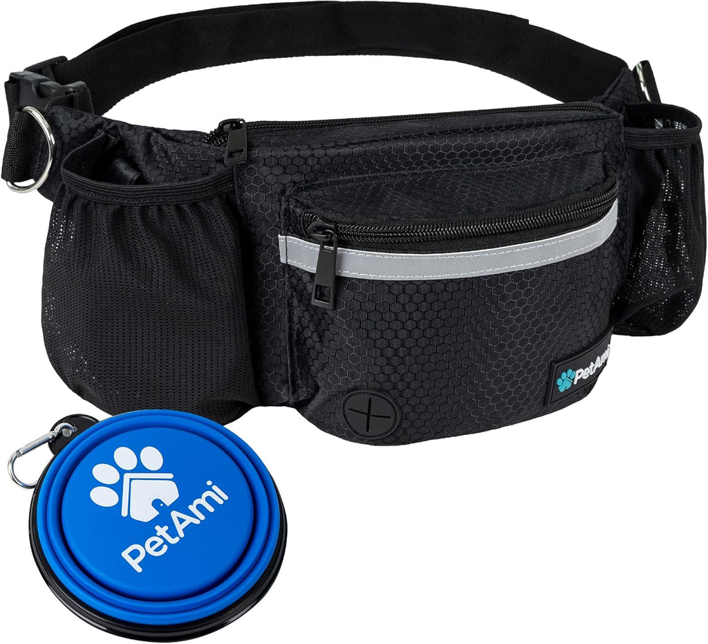 PetAmi Dog Fanny Pack, Treat Pouch for Dog Walking Training, Black