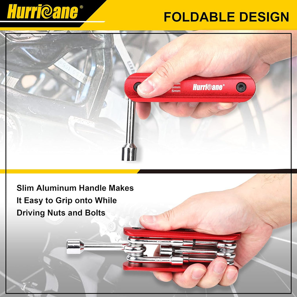 HURRICANE 6 in 1 Folding Nut Driver Set Metric, Hex Nut Driver Set, Folding Socket Wrench, Cr-V Steel Shank, Portable Premium Aluminum Handle. Easy to Carry Out. 5mm, 6mm, 8mm, 9mm, 10mm, 12mm