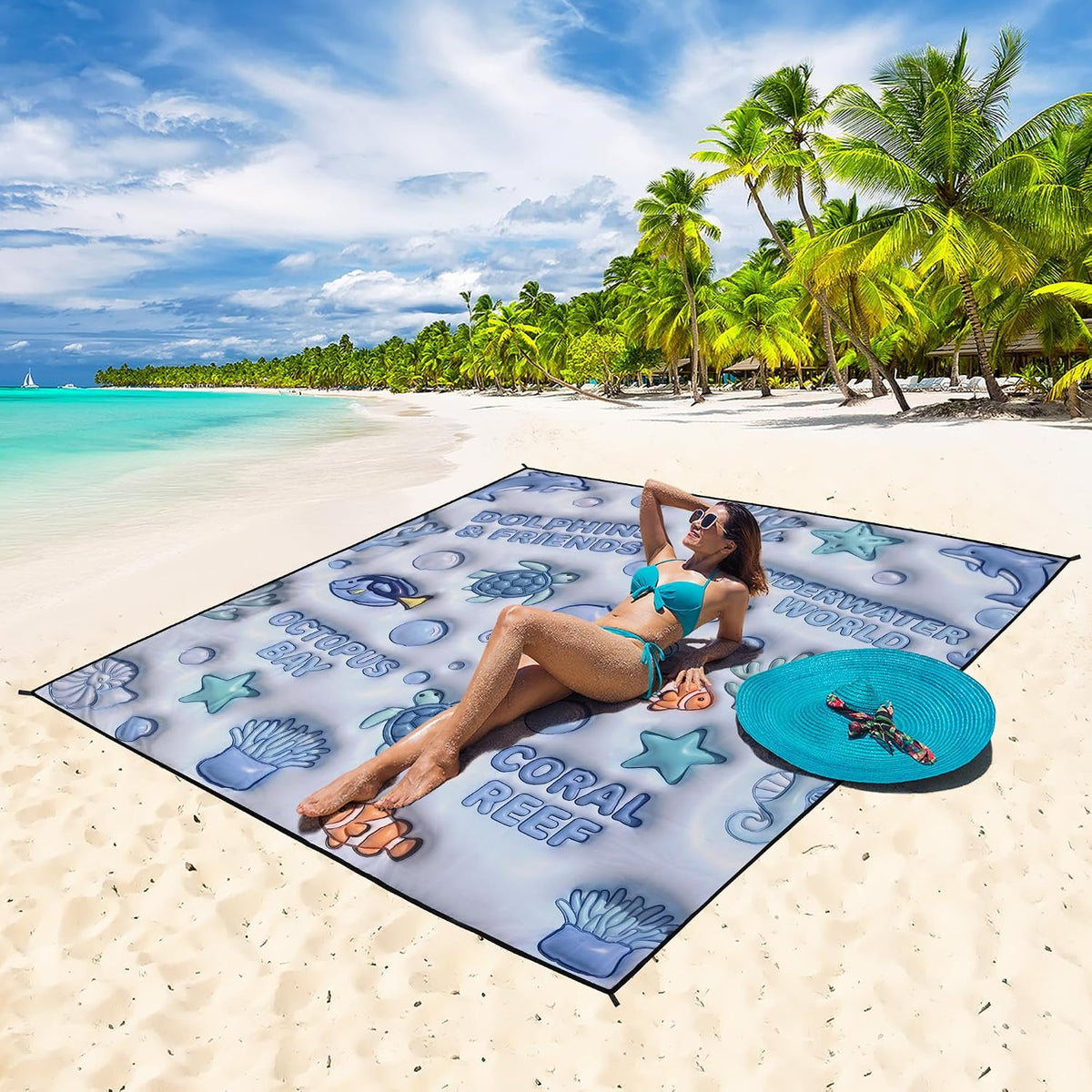 WIWIGO Beach Blanket Mat Waterproof Sandproof for 2-8 Adults Quick Drying