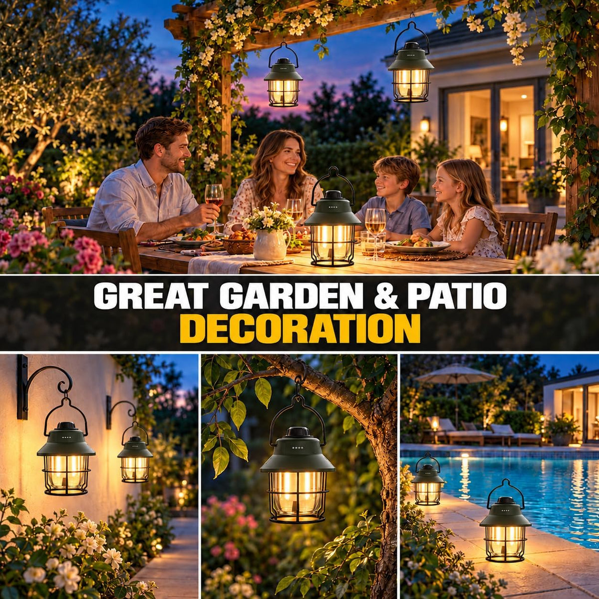 JINIU Rechargeable Outdoor Lantern Waterproof, Upgraded Hanging LED Light