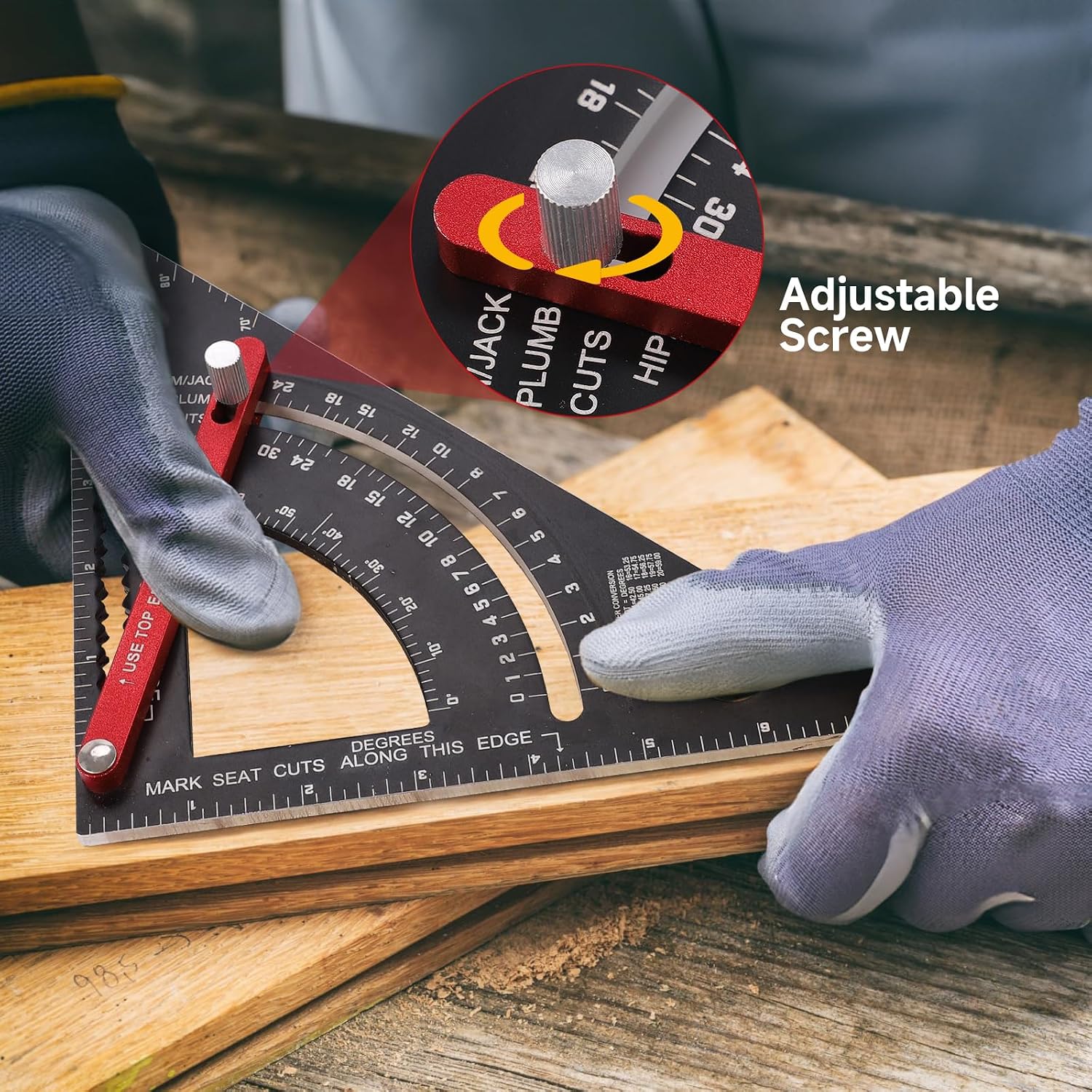 Carpenter Square 7 inch, Aluminum Adjustable Rafter Framing Square, Multifunction Woodworking Measuring Tools, Combination Square Angle Carpentry Triangle Ruler with 2 Pencils