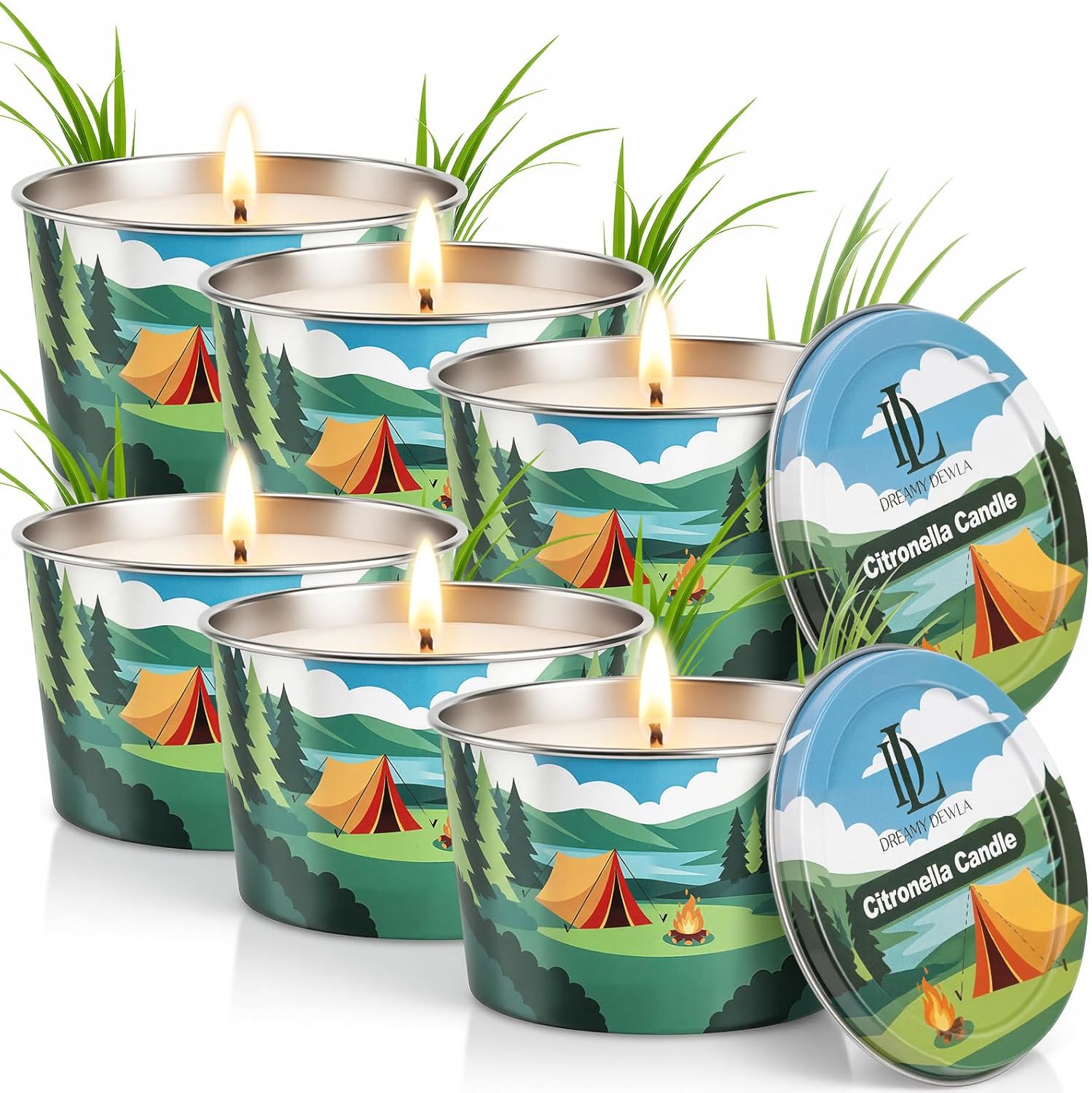 DL DREAMY DEWLA Citronella Candles Outdoor, Soy Wax 2.2 oz 6 Pack