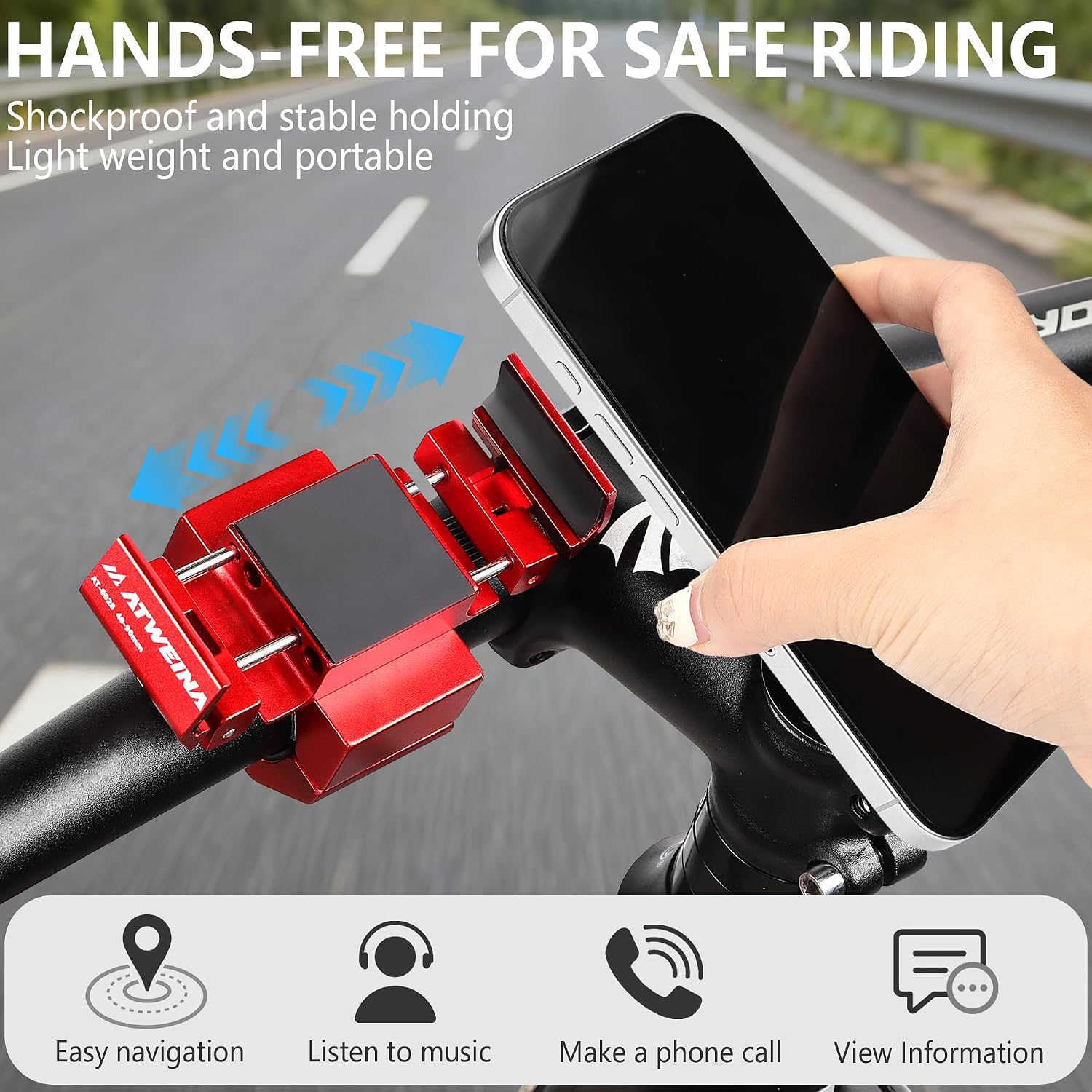 Bike Handlebar Mounts for 4.5-7.5 Phones (Red)