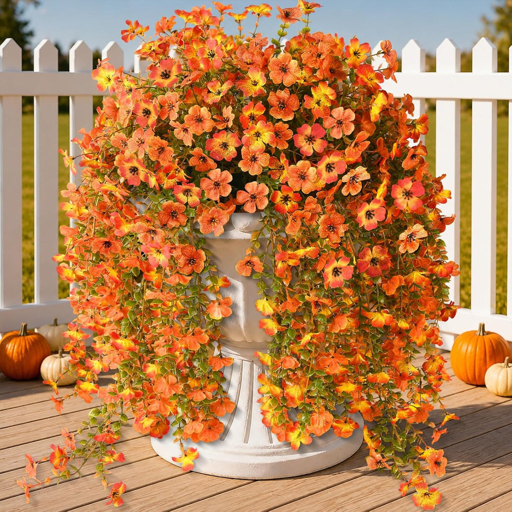 Homsunny Artificial Mums for Outdoors Hanging Flowers for Home Fall Decor