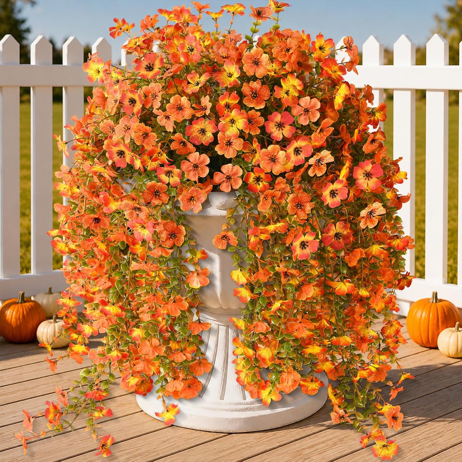 Homsunny Artificial Mums for Outdoors Hanging Flowers for Home Fall Decor