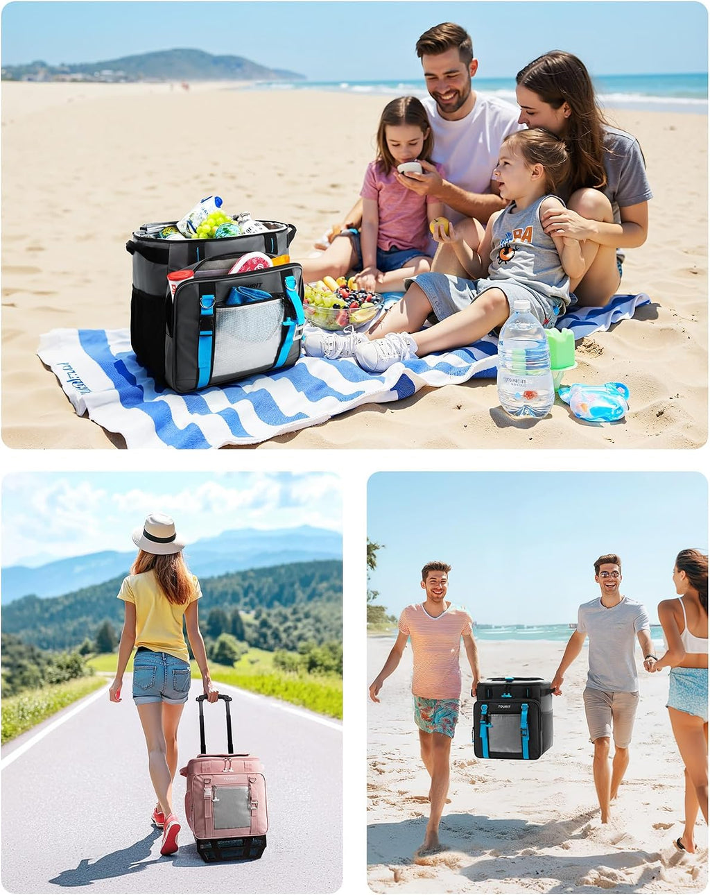 TOURIT Collapsible Rolling Cooler with Wheels, 12H Insulated & Waterproof