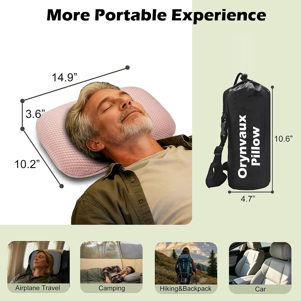 Cooling Travel Pillow, Small Memory Foam Camping Pillow with Adjustable Buckle Strap & Storage Bag, Compact Small Pillow for Airplane, Car Lumbar, Office, Washable Cooling Cover, Sakura Pink