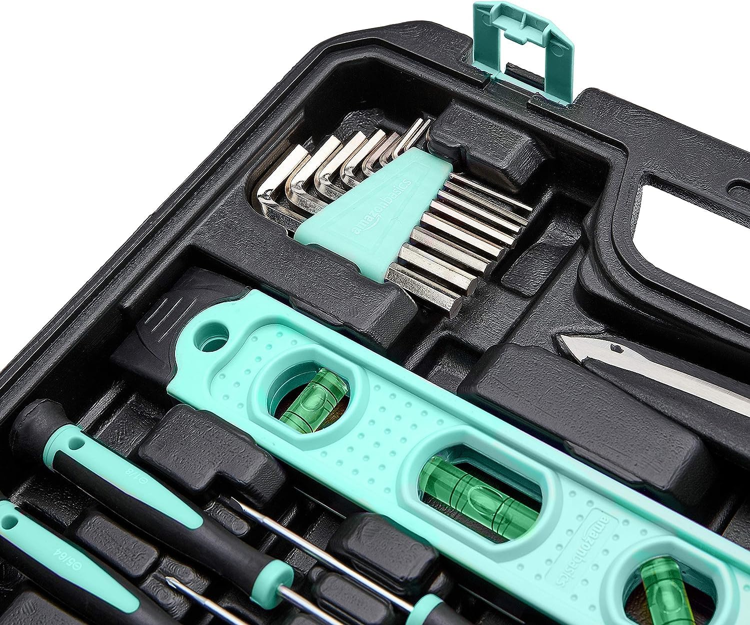 Amazon Basics 142-Piece Household Tool Kit for Home Repair, Hand Tools with Storage Case, 13.39 x 9.25 x 2.95 inch, Turquoise