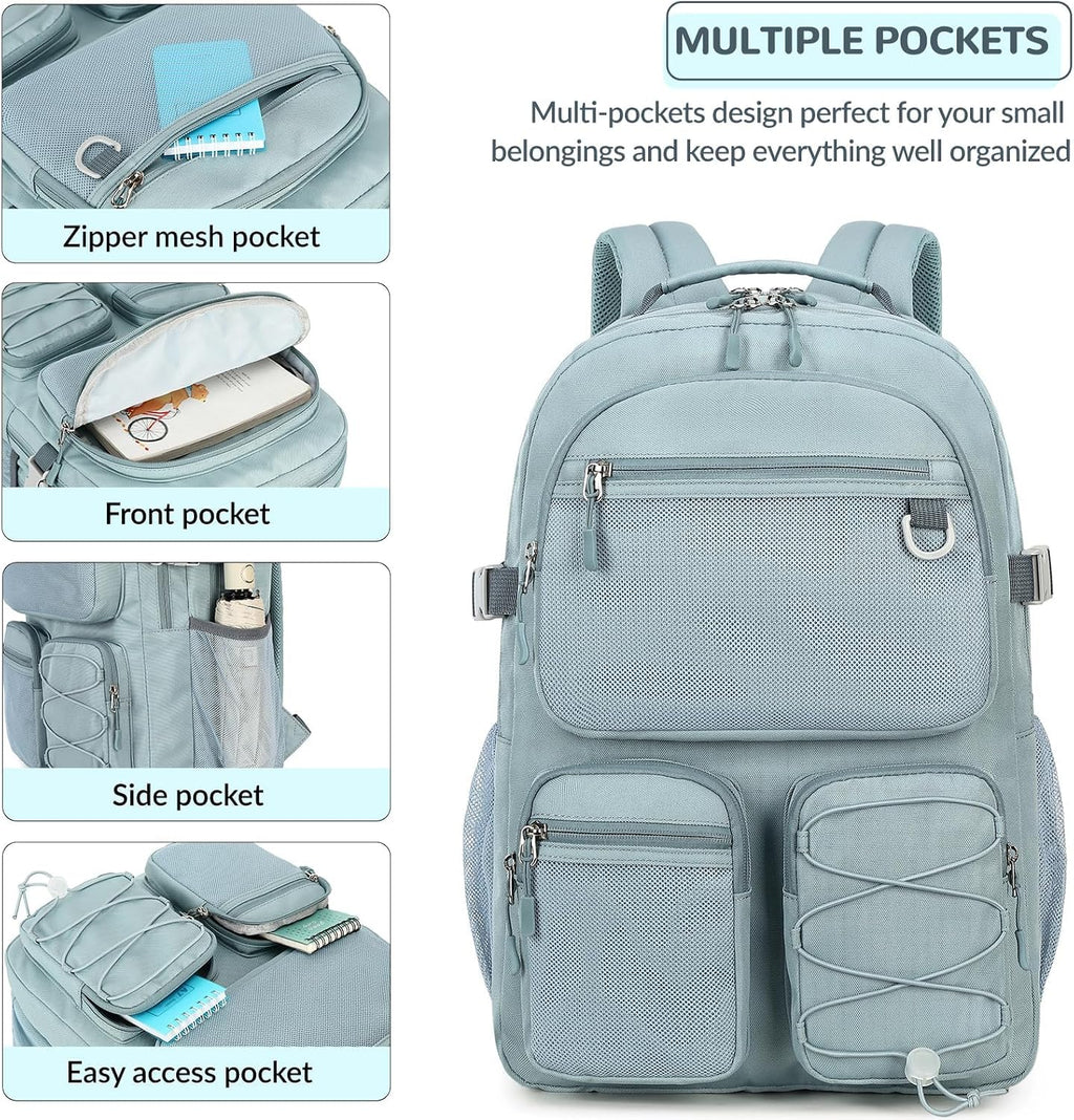 Lohol Multi-Pocket Backpack for Travel College, Heavy Duty Big Bookbag with 15.6 inch Laptop Compartment (Black Purple Galaxy