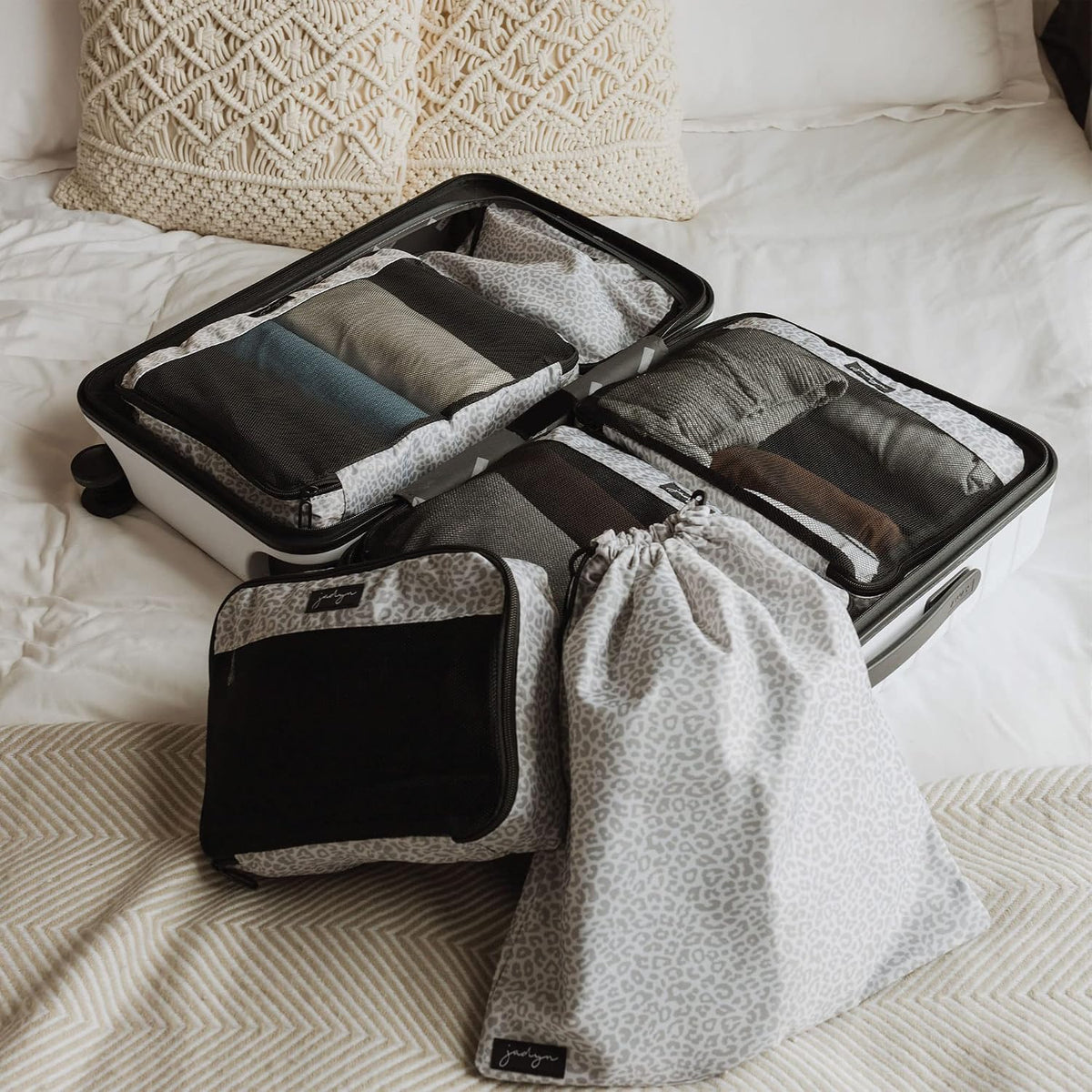 Jadyn Packing Cubes for Travel, 6-Piece Large Packing Cube Organizer Set for Suitcase, Duffel Bag, Luggage, Multiple Sizes Travel Essentials (Desert Leopard)