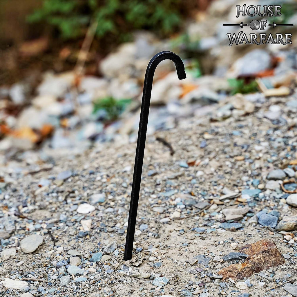 Hand Forged Iron Tent Stakes, 10 Inch Heavy Duty Tent Pegs, 8 Pcs Camping Stakes for Tents, Shelters, Tarps and Reenactments