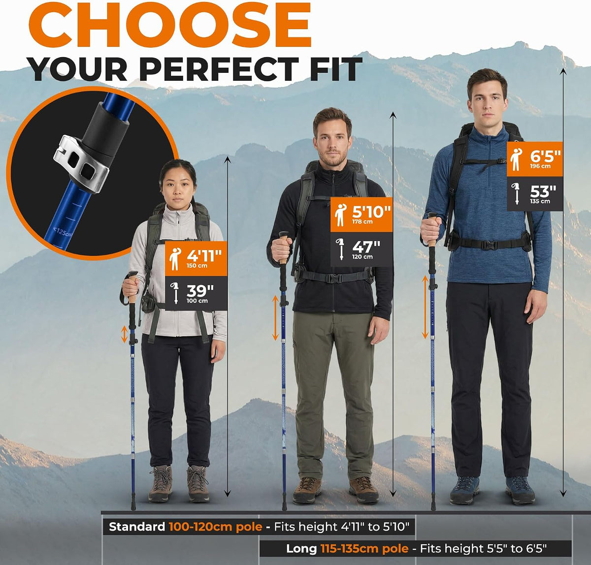 Trekology Trek-Z Hiking Trekking Poles, Walking Stick for Men, Women, 2pc