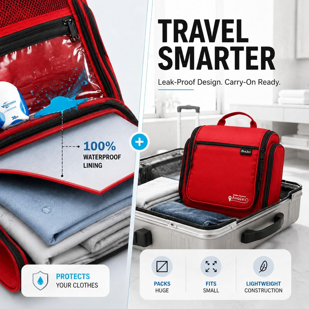 Travel Toiletry Bag for Men and Women - Large Hanging Toiletry Organizer - Waterproof Hygiene Bag with Metal XXL Swivel Hook, with Sturdy Zippers and 19 Compartments for Toiletries, Makeup, Cosmetics