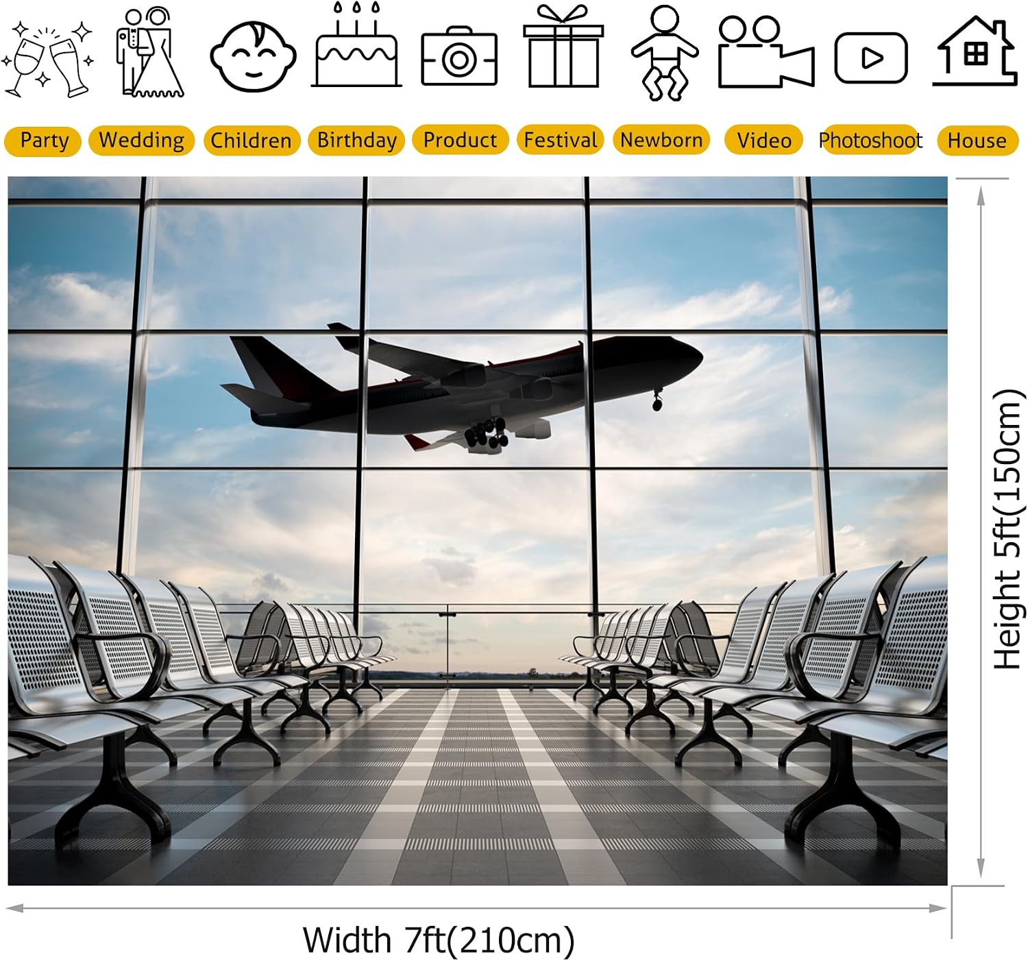 Airport Terminal Backdrop Airplane Airport Departure Lounge Photography Background 7x5ft Travel Party Banner Birthday Decortain Photo Shoot Props