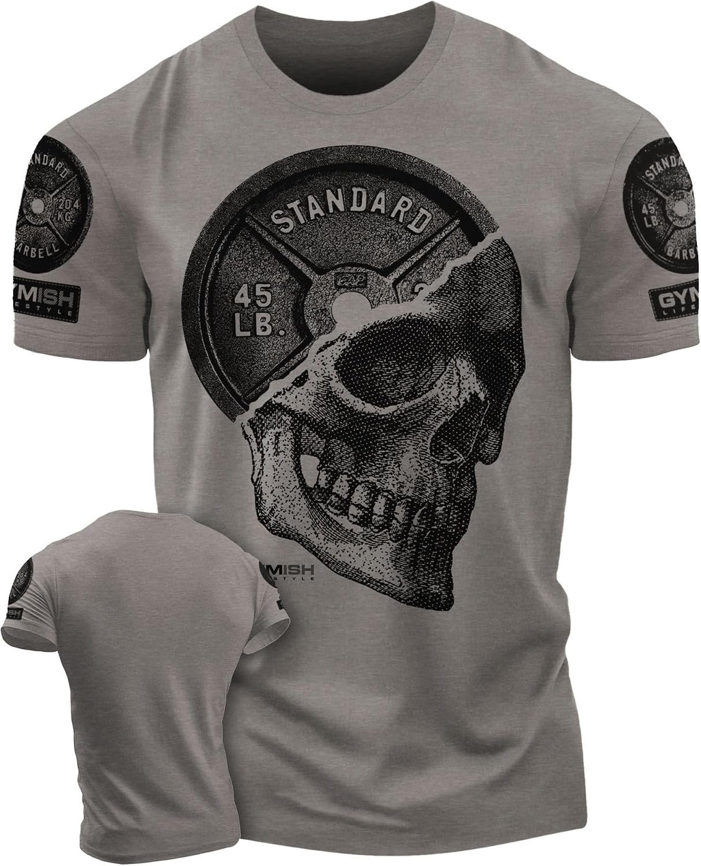 Gymish Lifestyle Skull Plate Gym Shirt, Work Out Deadlift Skull T-Shirt for Men