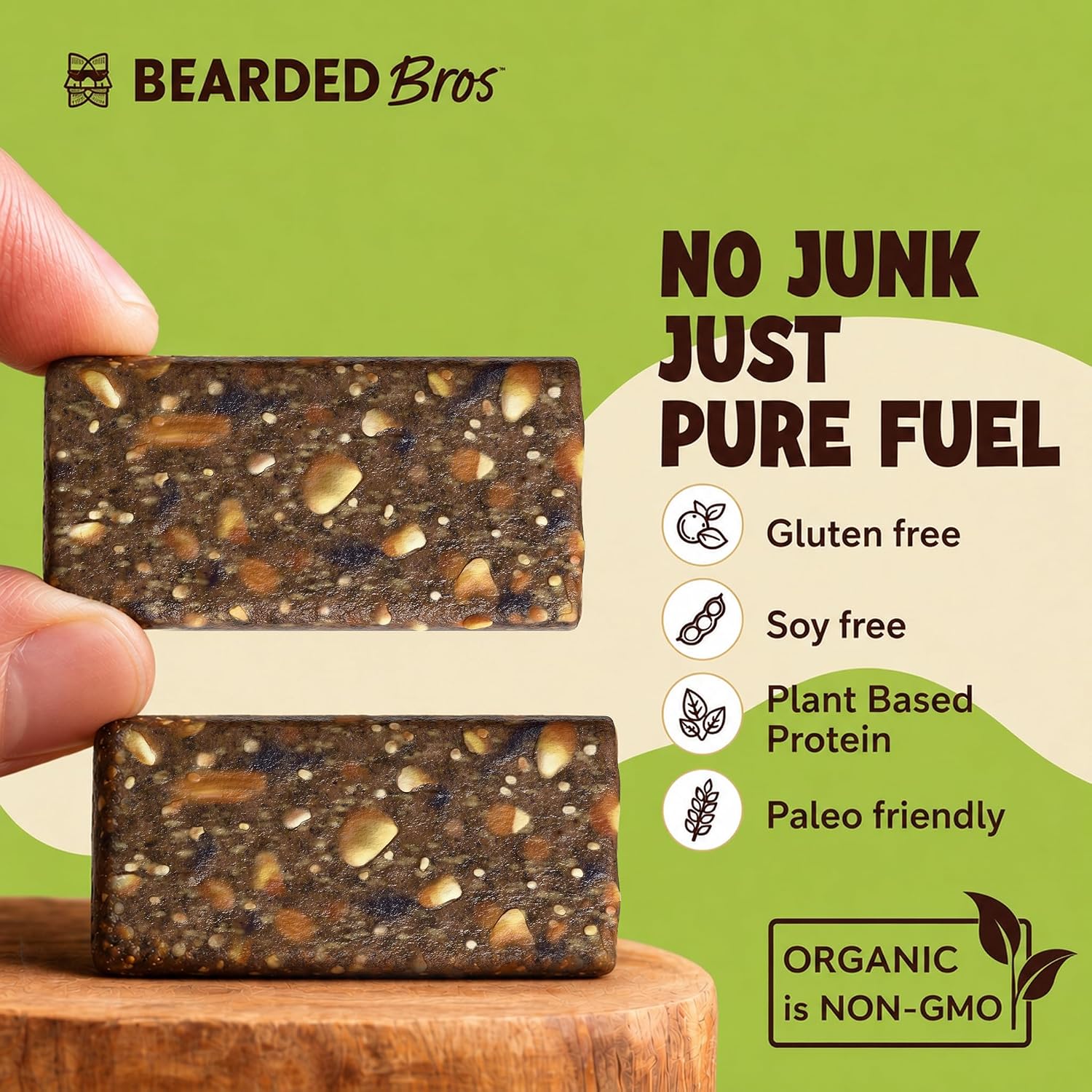 Bearded Brothers Organic Bars, Vegan Energy Bars Blueberry Vanilla 12 Count