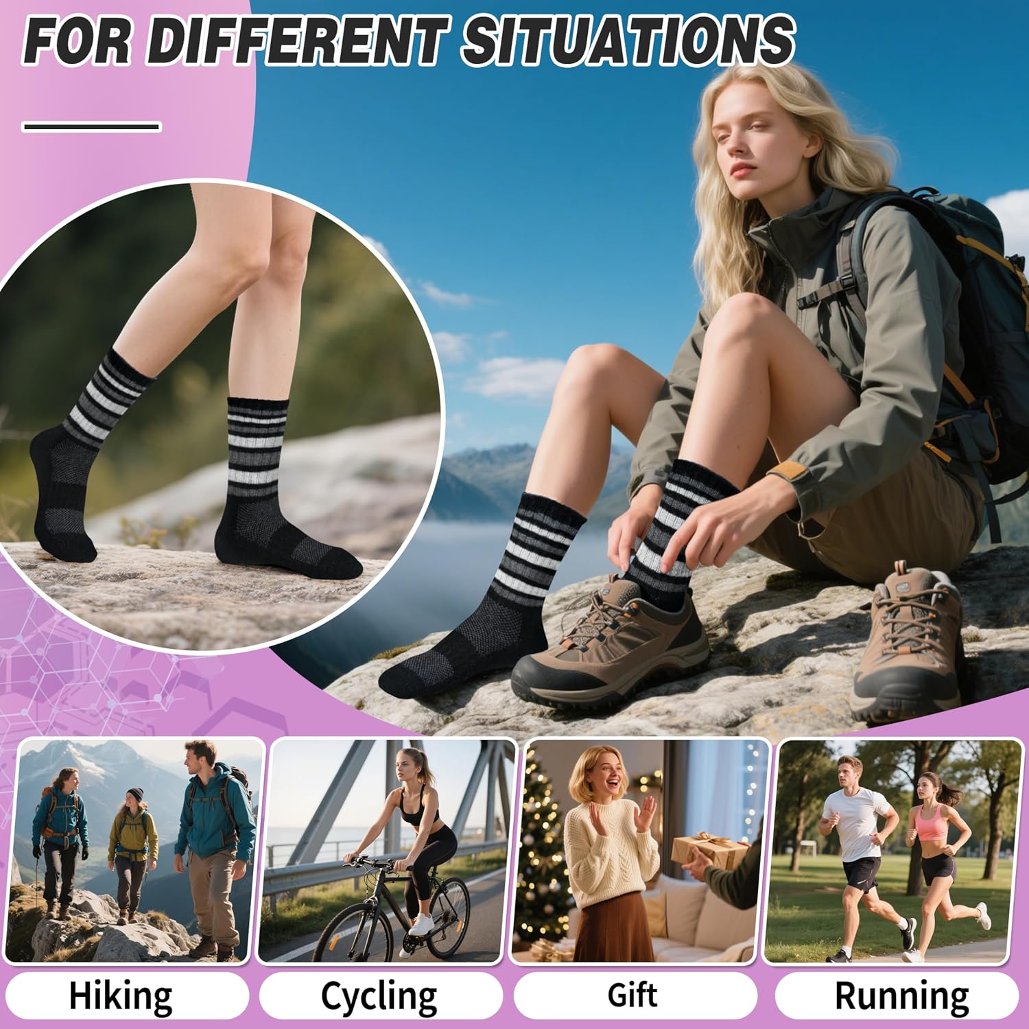 EBMORE 5 Pairs Womens Merino Wool Hiking Socks Thermal Warm Winter Boot Crew Cushion Work Gift Socks