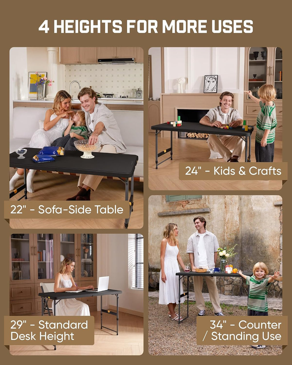 FanttikOutdoor Folding Table 4 Foot Quick Adjust Portable Plastic 4 Heights