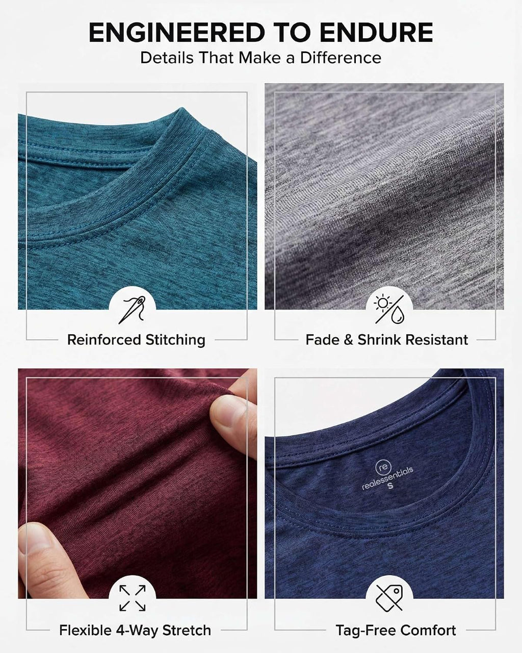 5 Pack Men's Dry Fit Workout T Shirts Crew Neck Athletic Gym Running Tees