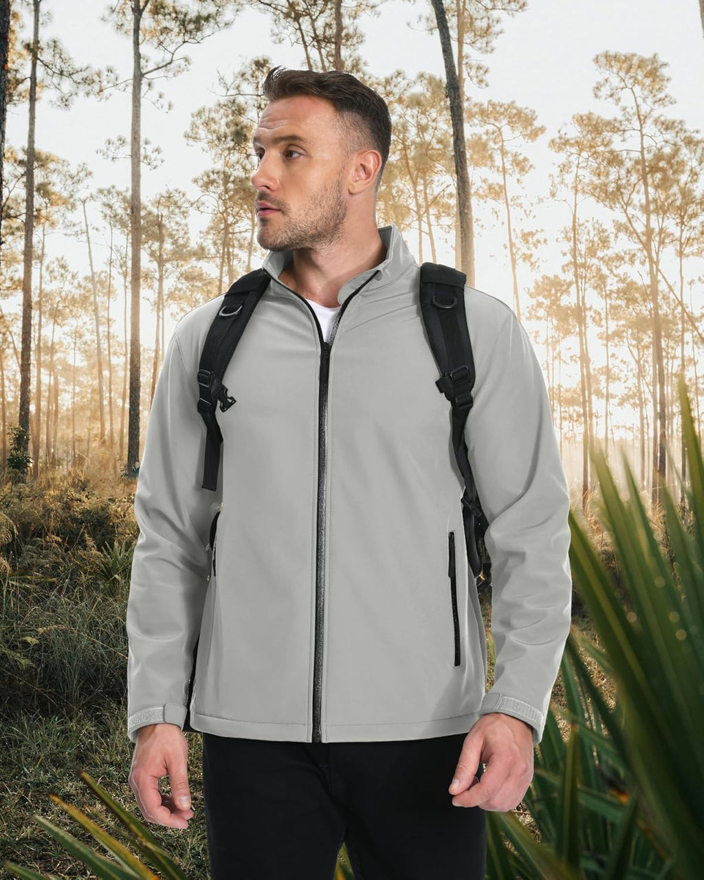 MAGCOMSEN Men's Fleece Lined Softshell Jacket Lightweight Waterproof Windbreaker Zip Up Winter Rain Coat Tactical Hiking