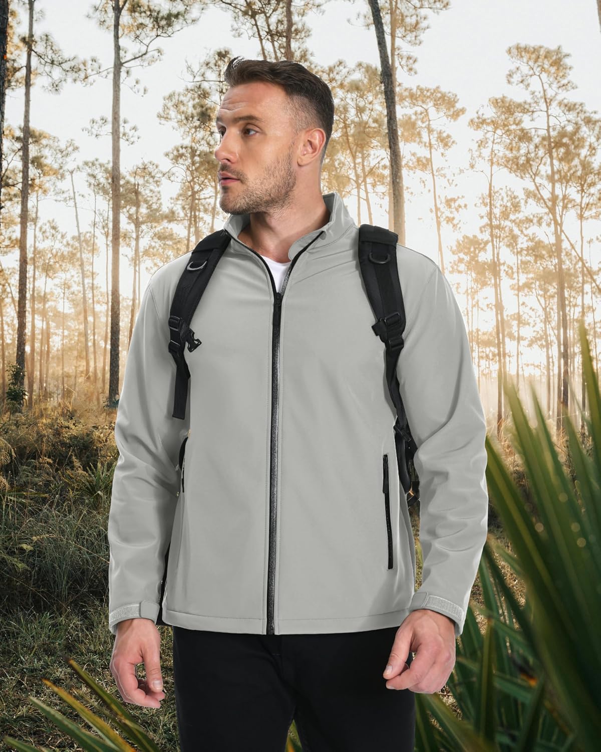 MAGCOMSEN Men's Fleece Lined Softshell Jacket Lightweight Waterproof Windbreaker Zip Up Winter Rain Coat Tactical Hiking