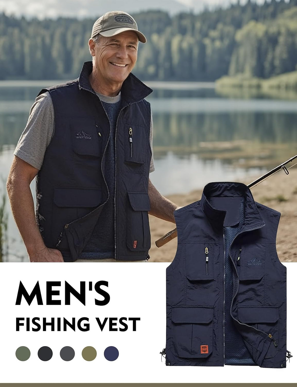 Flygo Men's Lightweight Outdoor Travel Work Fishing Vest with Multi-Pockets