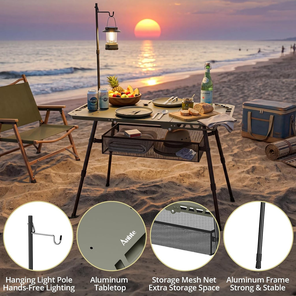 Anbte Tactical Folding Camping Table, 14-23.2 in Adjustable Legs, Aluminum