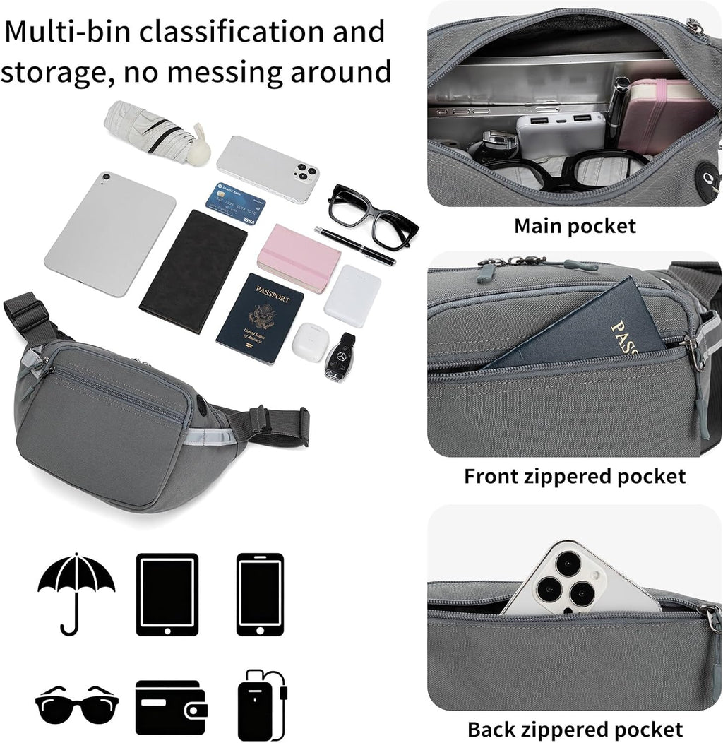 RFID Blocking Fanny Pack for Men Women, 5-Pocket Crossbody Hip Waist Bag