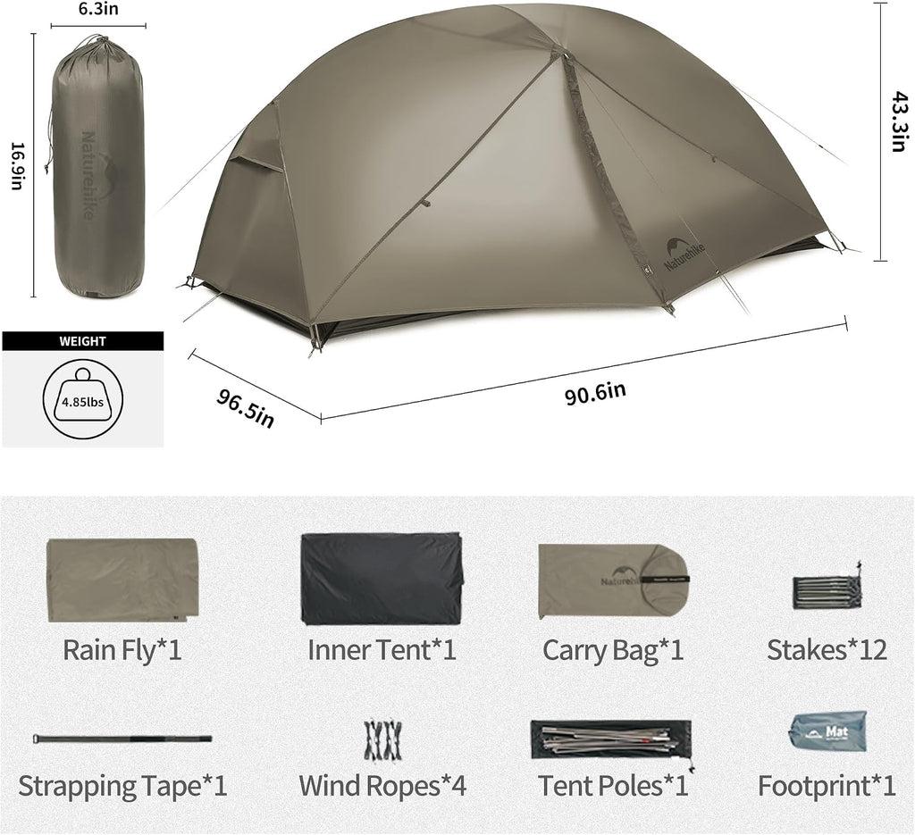 Naturehike Mongar Upgraded 1/2/3 Person Backpacking Tent,Waterproof Lightweight Camping Tent with Footprint