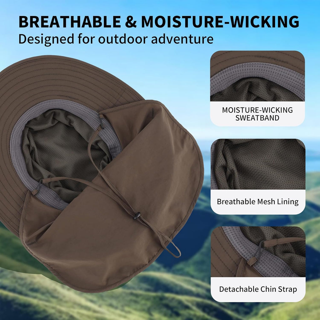 Connectyle Wide Brim Sun Hat for Men Women UPF 50+ Breathable Fishing Hat with Neck Flap Outdoor Hiking Safari Bucket Hats
