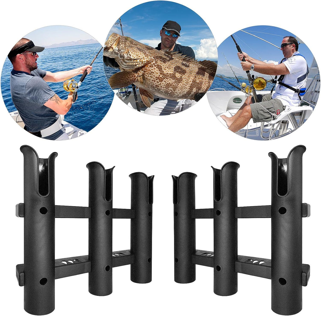 2Pcs Fishing Rod Holder Bracket Tube,3-Pole Side Mount Rod Holder with Screws Portable Boat Rod Rack Tube for Garage Wall Mounted Fishing Boat Golf Cart Cooler ATV Trailer