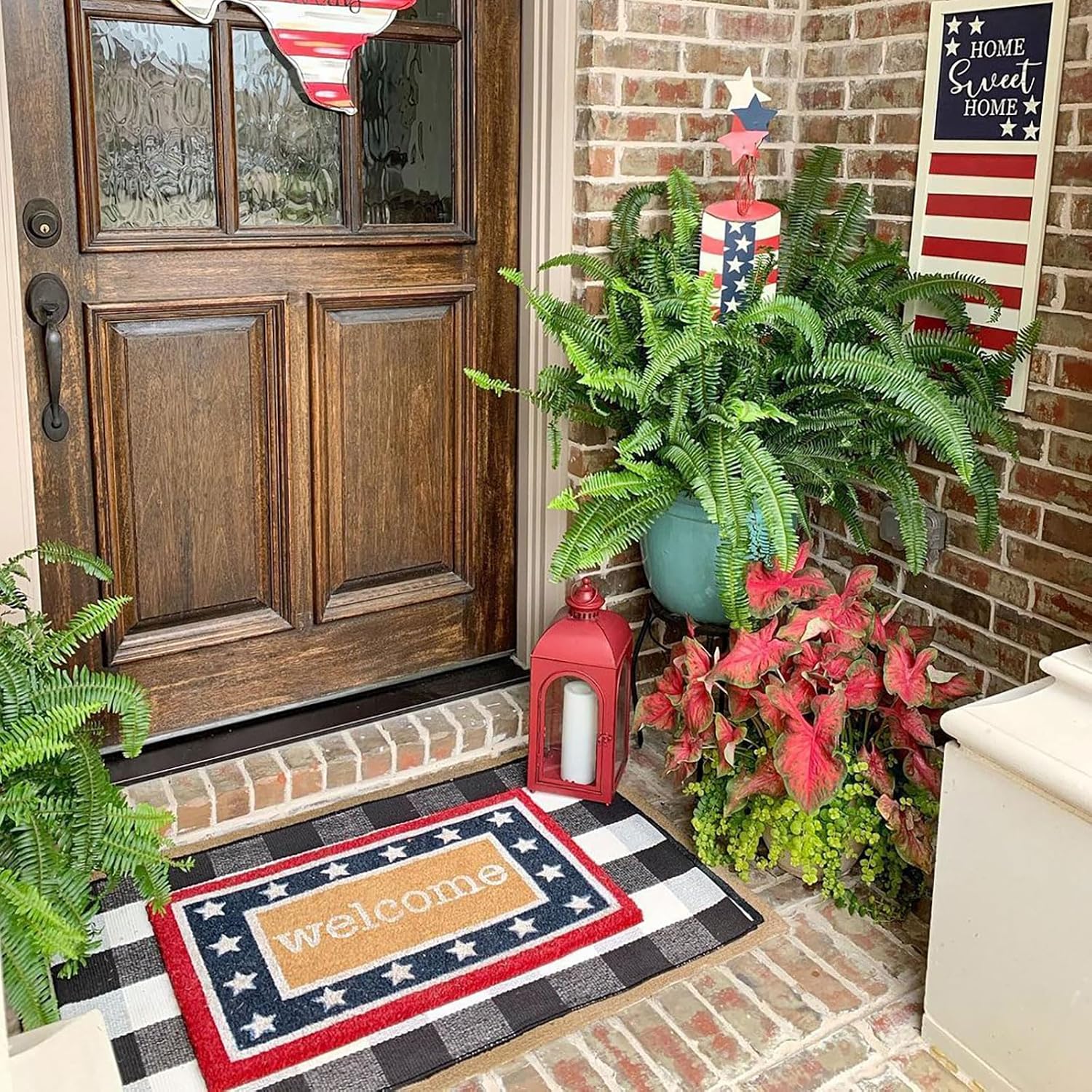 CAINANEL Buffalo Plaid Outdoor Rug Front Door Mat 27.5'' x 43'' Black and White Front Porch Rug Welcome Doormats for Farmhouse Entrance Porch Outdoors Decor