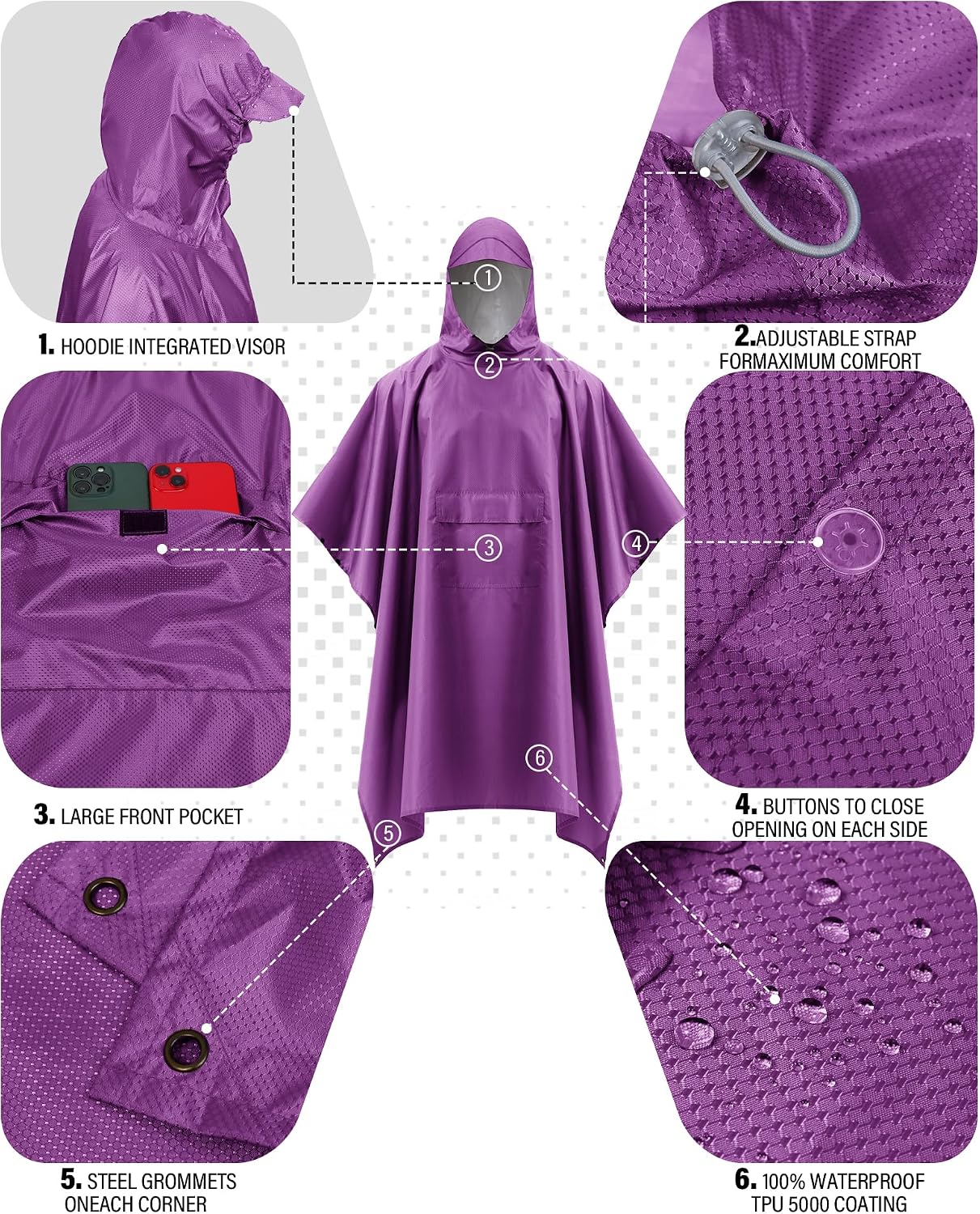 iCreek Hooded Rain Poncho Packable Waterproof Unisex Raincoat with Pocket