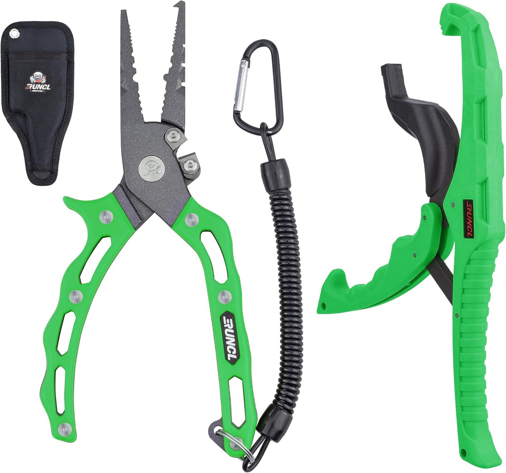 RUNCL Fishing Plier & Fish Lip Gripper Kit, Multi-Function Fishing Tools for Men, Premium Saltwater & Freshwater Fishing Gear, Ultimate Fishing Remover Extractor, Ideal Fishing Gifts for Men