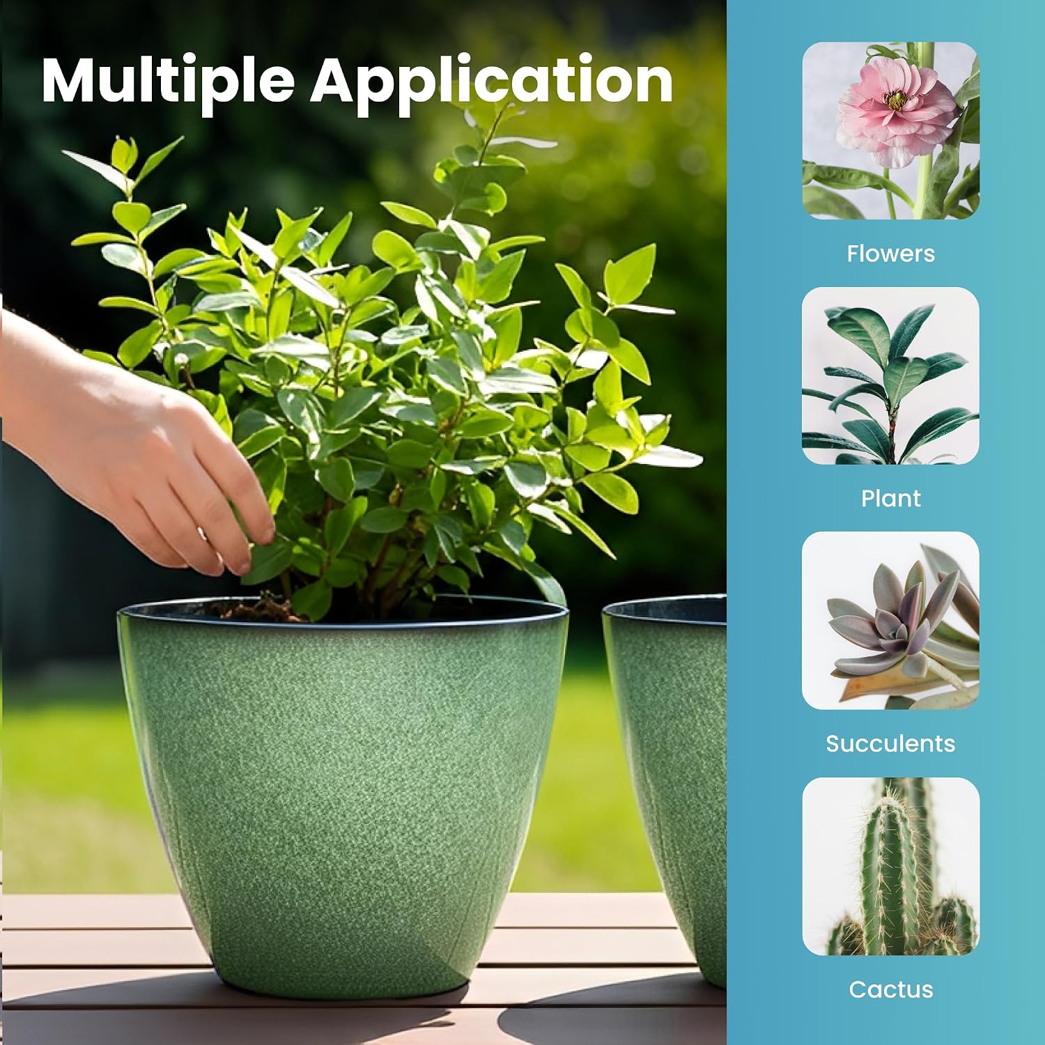 Vanslogreen 2 Pack Plant Pots for Indoor Outdoor Plants, 8 inch Plastic Flower Pots, Glazed Planter for Aloe, Herbs, Cactus (Green, 2pcs)
