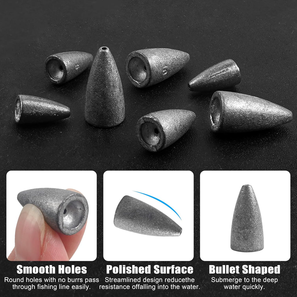 Carolina and Texas Rig Kit, 216pcs Bullet Sinkers Bass Fishing Tackle Kit
