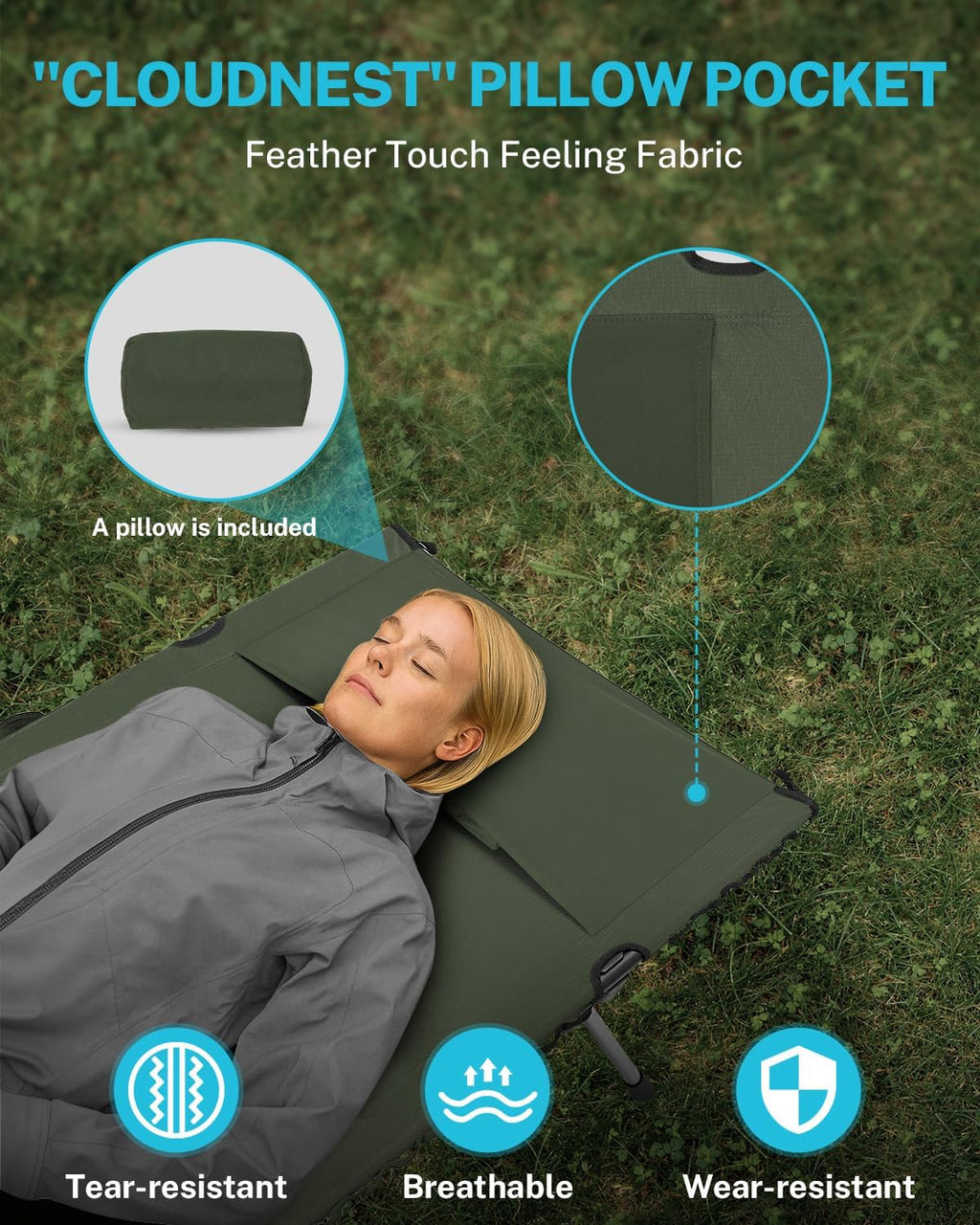 Gonex Camping Cot with Adjustable Height, Portable Folding Cot for Adults