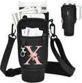 Initial Water Bottle Holder with Strap for Stanley Cup Accessories 40 oz/Simple Modern Tumbler, Birthdays for Women Girls, Water Bottle Carrier Bag with Phone Pocket,Hiking Walking Gym Camping
