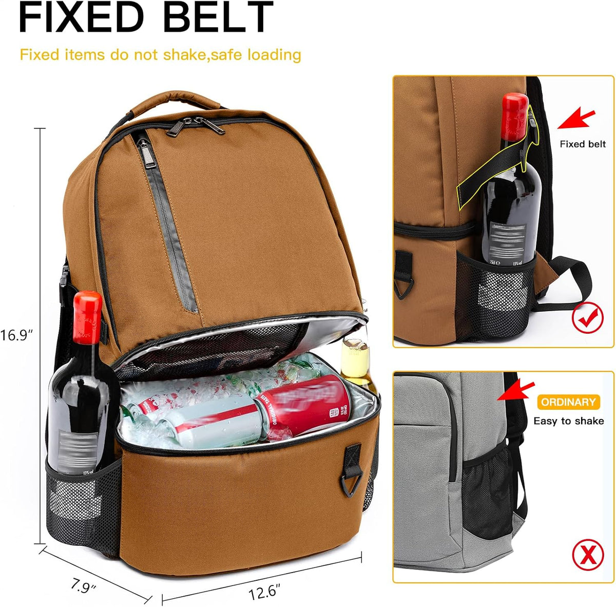TUGUAN Dual Compartment Cooler Backpack Insulated 16Cans Lunch Box Backpack