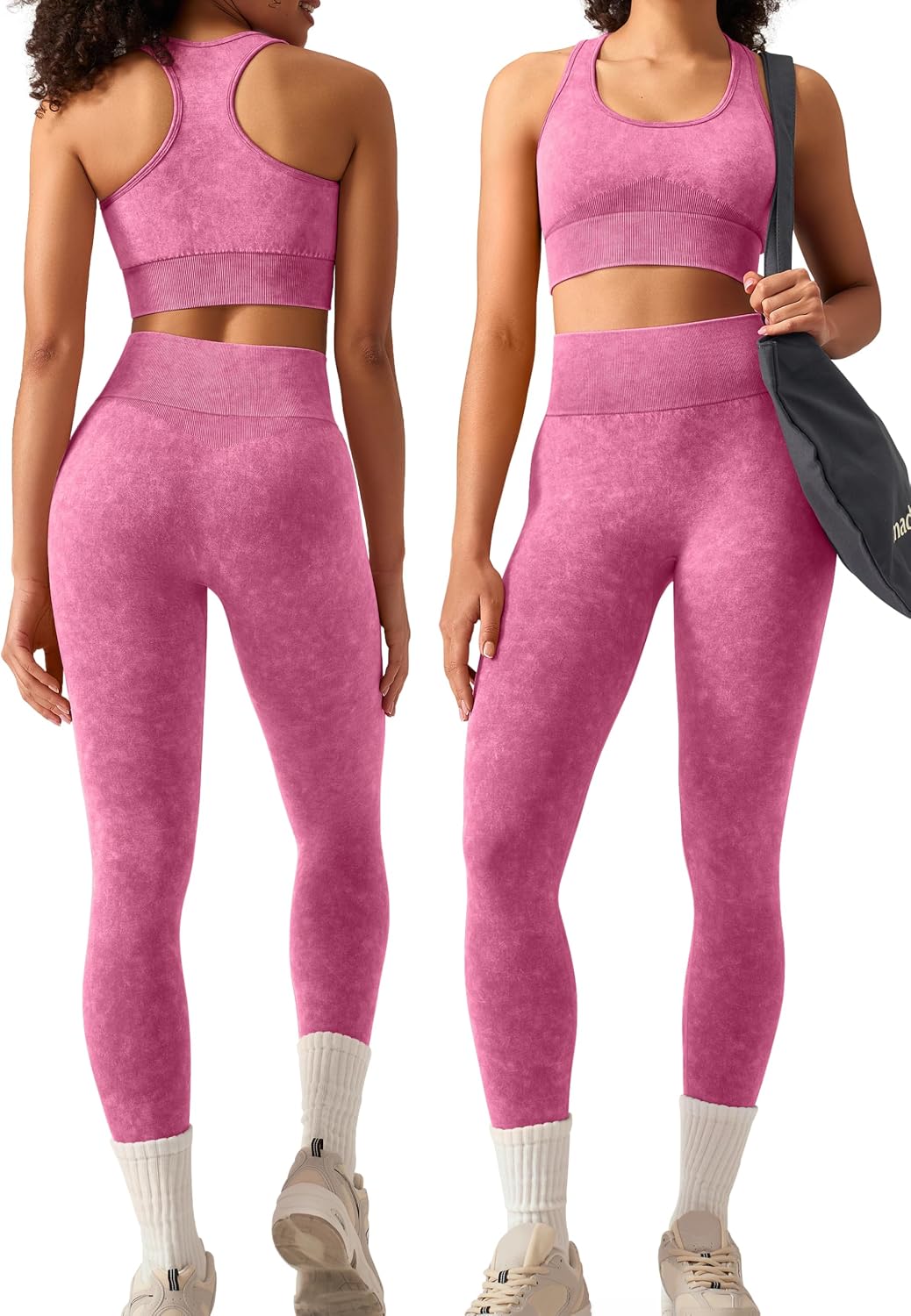 OLCHEE Womens Workout Sets 2 Piece Racerback Sports Bra High Waist Leggings