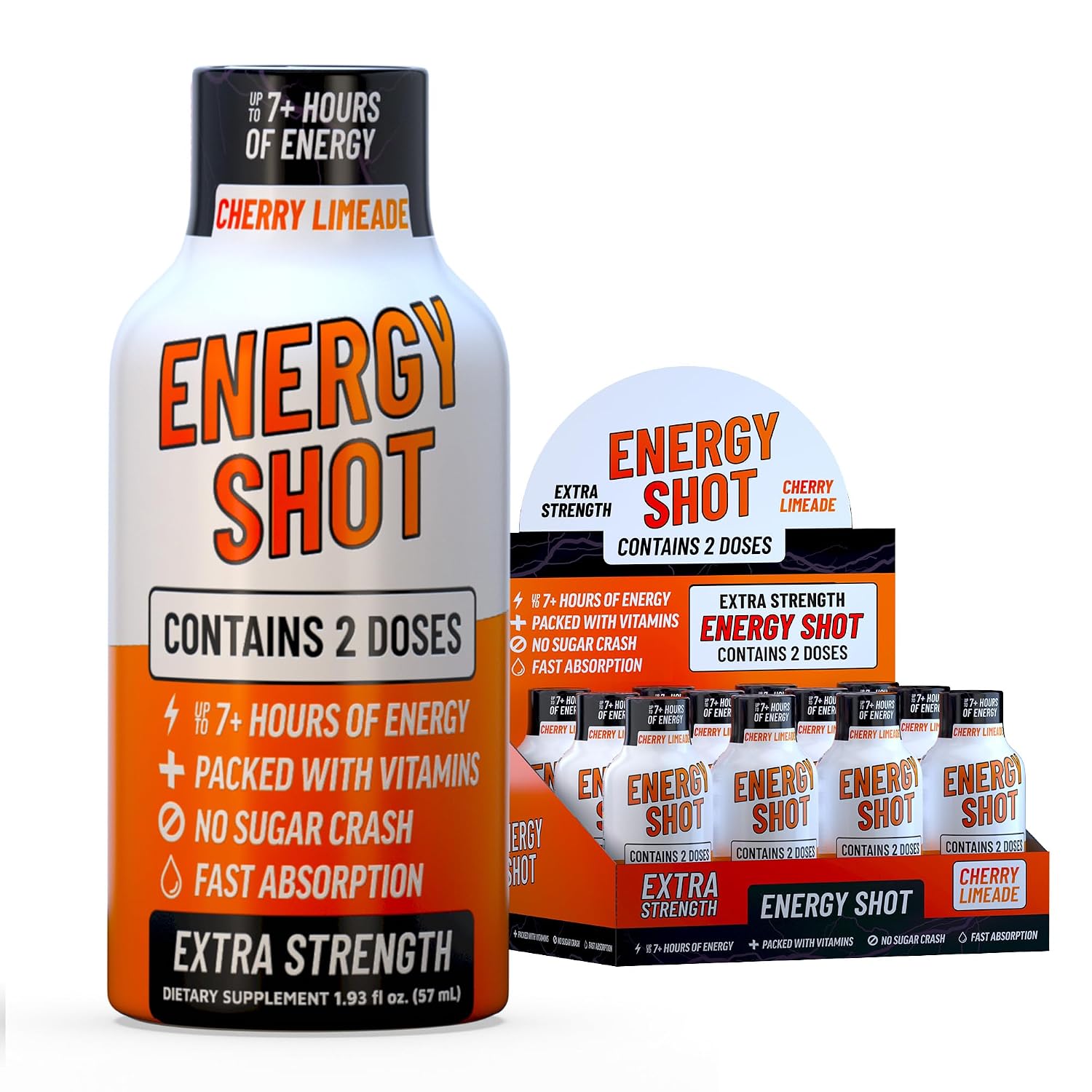 Cherry Limeade Extra Strength Energy Shot 12 pk – 260mg Natural Caffeine B12 B6 – Energy & Focus Support – 2 Servings Sugar Free Zero Calorie Green Tea B-Vitamins Electrolytes Vegan – 1.93 fl oz