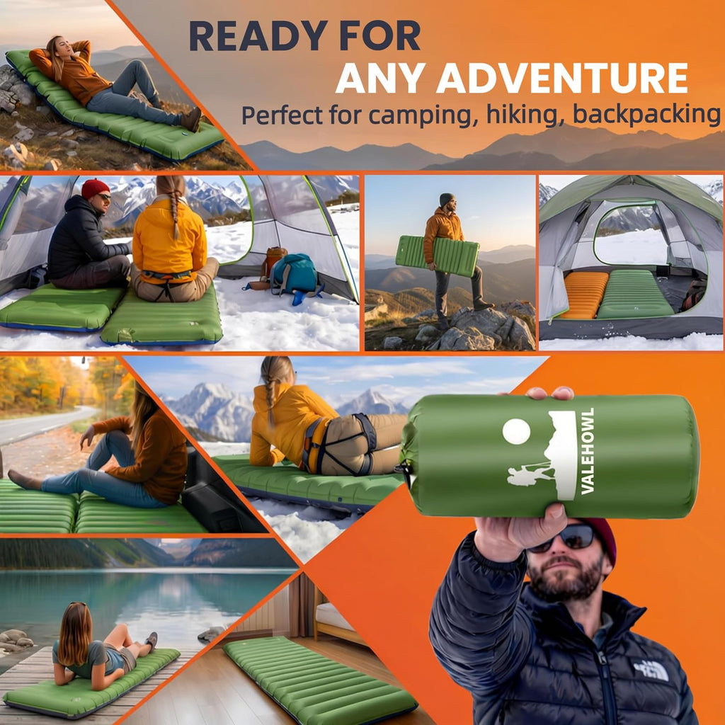 4" Thick Camping Sleeping Pad, R4.0 Compact Air Mattress for Tent