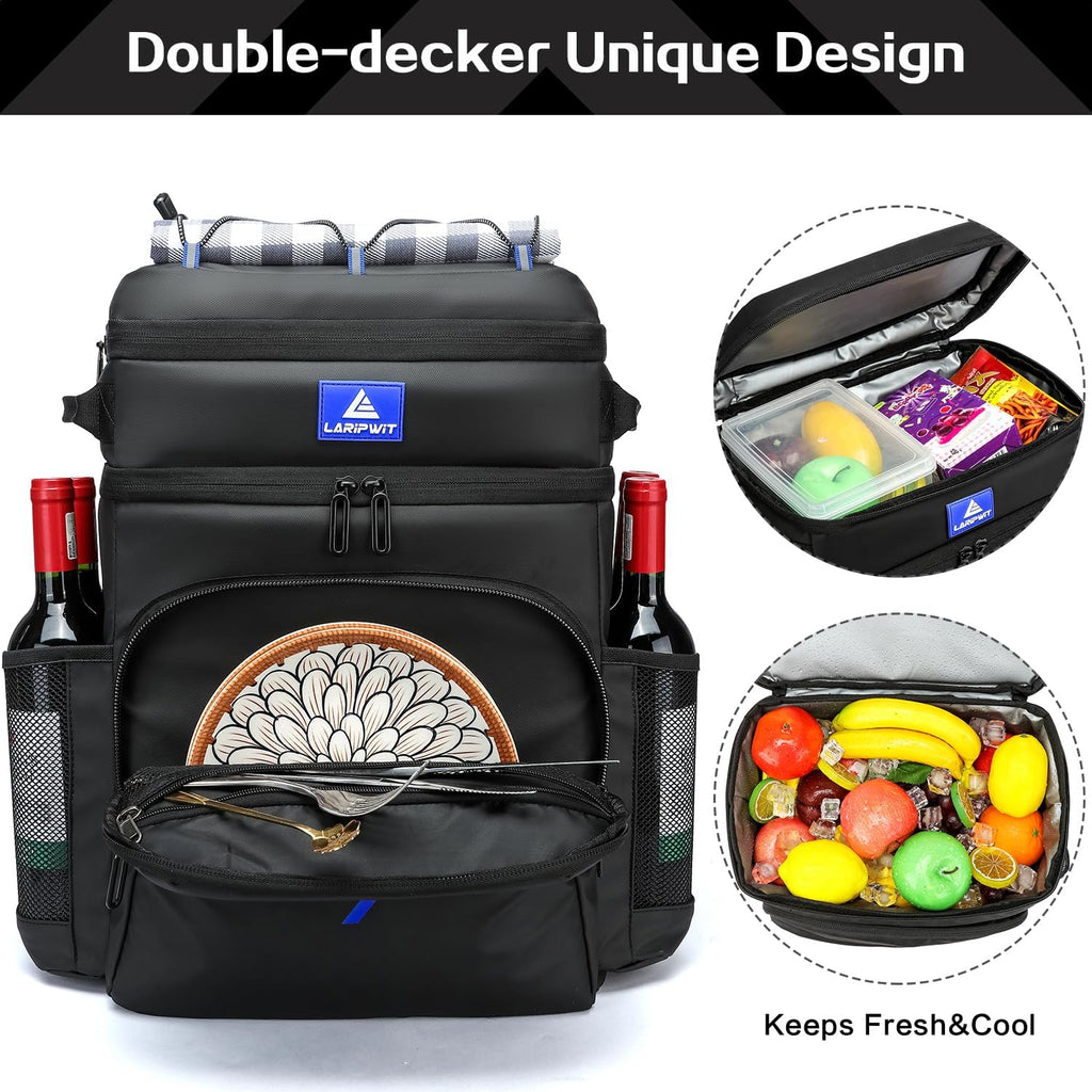 Laripwit 54/40 Cans Backpack Cooler Insulated Leak-Proof Large Cooler Backpack Double Deck Lunch Backpack for Men Women - Perfect Soft Cooler Bag for Tactical, Camping, Picnic, Beach, Hiking